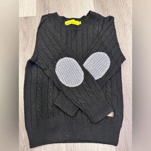 MEXICANA 50% Wool Black Crewneck Sweater with Gray Patches